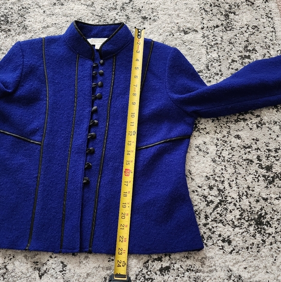 Vintage Mainbocher 100% Wool Jacket Blue Black Womens L NWT Preppy Academia Goth - Picture 7 of 9